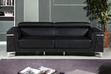 89" Black And Silver Italian Leather Sofa