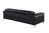 89" Black And Silver Italian Leather Sofa