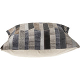 20" X 20" Beige and Gray Striped Faux Leather Zippered Pillow