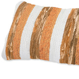 20" X 20" Beige and Gray Striped Faux Leather Zippered Pillow