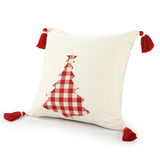 20" X 20" Red and White Christmas Tree Cotton Zippered Pillow With Tassels