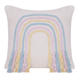 20" X 20" Blue and Off White Braided Cotton Zippered Pillow With Fringe