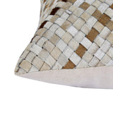 20" X 20" Beige and Ivory Striped Faux Leather Zippered Pillow