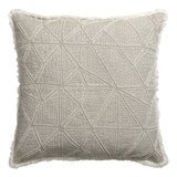 20" X 20" Beige and Ivory Geometric Linen Zippered Pillow With Embroidery, Fringe