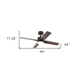 44" Black And Dark Brown Propeller Four Blade Dimmable Remote Control Integrated Light Ceiling Fan