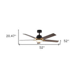 44" Black And Dark Brown Propeller Four Blade Dimmable Remote Control Integrated Light Ceiling Fan