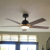 52" Black and Gold And Dark Brown Propeller Five Blade Dimmable Remote Control Integrated Light Ceiling Fan