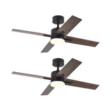 44" Black And Dark Brown Propeller Four Blade Dimmable Remote Control Integrated Light Ceiling Fan