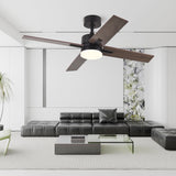 44" Black And Dark Brown Propeller Four Blade Dimmable Remote Control Integrated Light Ceiling Fan