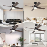 44" Black And Dark Brown Propeller Four Blade Dimmable Remote Control Integrated Light Ceiling Fan