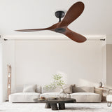 52" Black And Brown Propeller Three Blade Remote Control Integrated Light Ceiling Fan