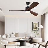 52" Black And Brown Propeller Three Blade Remote Control Integrated Light Ceiling Fan