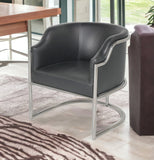 Charcoal Genuine Leather and Stainless Curved Back Dining or Side Chair