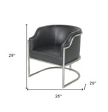 Charcoal Genuine Leather and Stainless Curved Back Dining or Side Chair