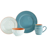 Turquoise Sixteen Piece Abstract Ceramic Service For Four Dinnerware Set