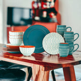 Turquoise Sixteen Piece Abstract Ceramic Service For Four Dinnerware Set