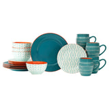 Turquoise Sixteen Piece Abstract Ceramic Service For Four Dinnerware Set