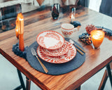 Orange and White Sixteen Piece Round Leaves Ceramic Service For Four Dinnerware Set