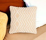 18" X 18" Beige and Ivory Zigzag Cotton Pillow Cover With Texture