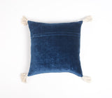 18" X 18" Blue and White Geometric Cotton Pillow Cover With Embroidery and Tassels