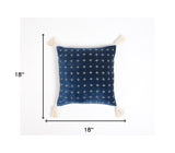 18" X 18" Blue and White Geometric Cotton Pillow Cover With Embroidery and Tassels