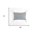 15" x 26"  Blue and White Geometric Cotton Pillow Cover With Tassels