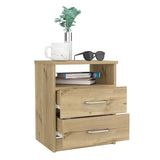 20" Oak Two Drawers Faux Wood Nightstand