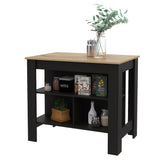 Black and Oak 41" Kitchen Island With Storage