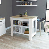 Black and Oak 41" Kitchen Island With Storage