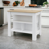 White and Oak 41" Kitchen Island With Storage