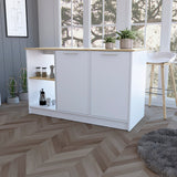 White and Oak 41" Kitchen Island With Storage