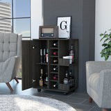 Oak Rolling Bar Cart With Wine Storage
