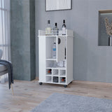 Oak Rolling Bar Cart With Wine Storage