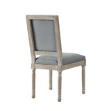 Set of Two Gray and Brown Upholstered Linen Dining Side Chairs