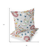 Set of Two 16" X 16" Gray and Blue Bird Blown Seam Floral Indoor Outdoor Throw Pillow