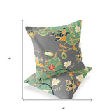 Set of Two 16" X 16" Gray and Orange Blown Seam Floral Indoor Outdoor Throw Pillow