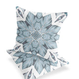 Set of Two 16" X 16" Blue and White Blown Seam Eclectic Indoor Outdoor Throw Pillow