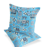 Set of Two 16" X 16" Blue and Gray Elephant Blown Seam Eclectic Indoor Outdoor Throw Pillow