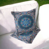 Set of Two 16" X 16" Blue and Pink Blown Seam Floral Indoor Outdoor Throw Pillow