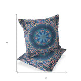 Set of Two 16" X 16" Blue and Pink Blown Seam Floral Indoor Outdoor Throw Pillow