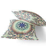 Set of Two 16" X 16" Beige and Blue Blown Seam Floral Indoor Outdoor Throw Pillow