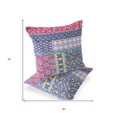 Set of Two 16" X 16" Blue and Pink Blown Seam Floral Indoor Outdoor Throw Pillow