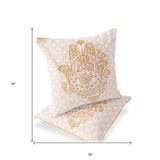 Set of Two 16" X 16" Gold and White Blown Seam Hamsa Indoor Outdoor Throw Pillow