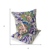 Set of Two 16" X 16" Green and White Blown Seam Floral Indoor Outdoor Throw Pillow