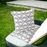Set of Two 16" X 16" Blue and White Peacock Blown Seam Floral Indoor Outdoor Throw Pillow
