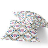 Set of Two 16" X 16" Blue and White Peacock Blown Seam Floral Indoor Outdoor Throw Pillow