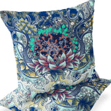 Set of Two 16" X 16" Blue and Green Elephant Blown Seam Floral Indoor Outdoor Throw Pillow