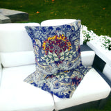 Set of Two 16" X 16" Blue and Yellow Blown Seam Floral Indoor Outdoor Throw Pillow