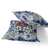 Set of Two 16" X 16" Blue and Yellow Blown Seam Floral Indoor Outdoor Throw Pillow