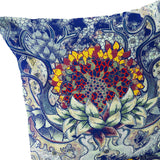 Set of Two 16" X 16" Blue and Yellow Blown Seam Floral Indoor Outdoor Throw Pillow